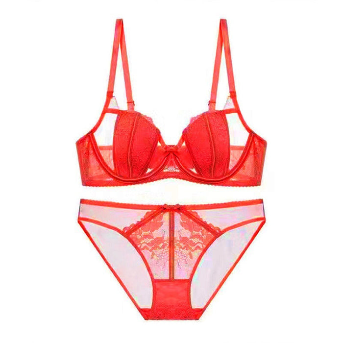Color-Red-Underwear Women Big Chest Show Small Super Thin Chest Show Small Breast Holding Bra Suit Sexy Bra-Fancey Boutique