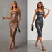 Color-Sexy Tube Top Strappy Faux Leather Slit Sheath Dress Women Backless Dress-Fancey Boutique