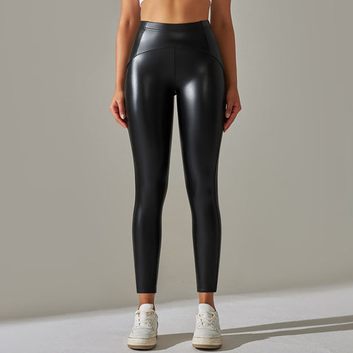 Color-Black-Faux Leather Pants High Elastic Sexy High Waist Solid Color Bright Black Tight Trousers Running Fitness Yoga Pants-Fancey Boutique