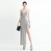 Color-Apricot Silver-Heavy Industry Craft Beaded Plaid Sequin Side Slit Sexy Suspenders Dress-Fancey Boutique