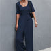 Color-Spring Summer Short Sleeve U Collar Loose Wide Leg Jumpsuit-Fancey Boutique