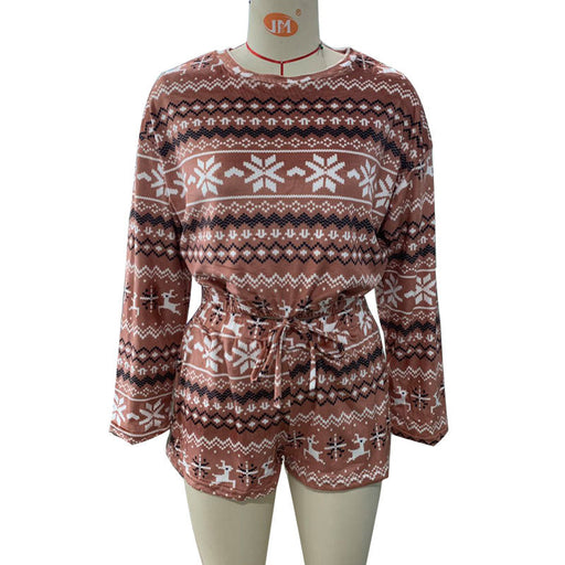 Color-Brown-Christmas Sweater Set Silver Fox Velvet Long Sleeve Fleece Shorts Set Autumn Winter-Fancey Boutique