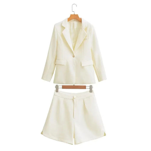 Color-White-French Chanel Blazer Suit Set Shorts Two Piece Elegant Women Clothing Autumn Solid Color Casual Small Set-Fancey Boutique