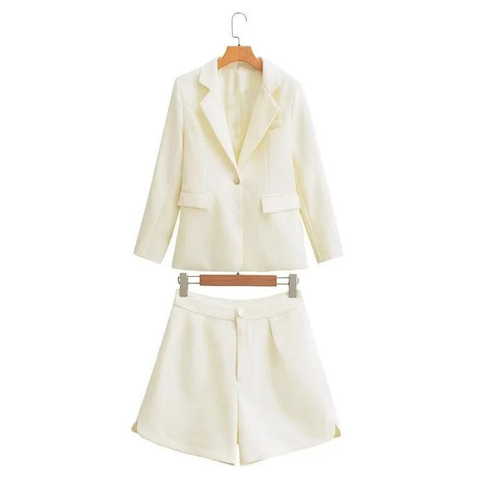 Color-White-French Chanel Blazer Suit Set Shorts Two Piece Elegant Women Clothing Autumn Solid Color Casual Small Set-Fancey Boutique