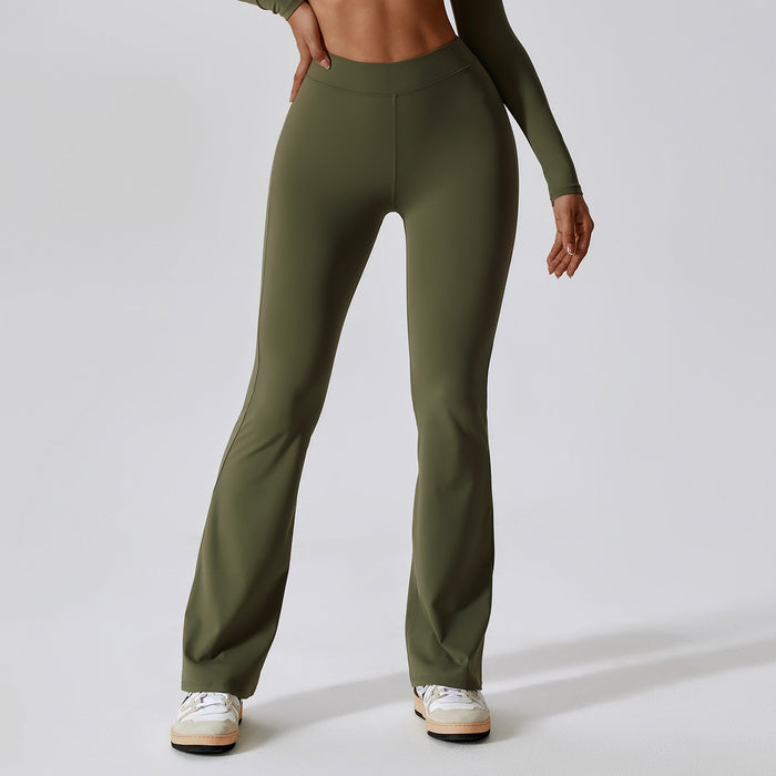 Color-Army Green-High Waist Hip Lift Fitness Yoga Bell Bottom Pants Women Sports Dance Drooping Wide Leg Pants Casual Belly Contracting Bootcut Trousers-Fancey Boutique