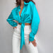 Color-Spring Collared Long Sleeve Cropped Women Cropped Top-Fancey Boutique