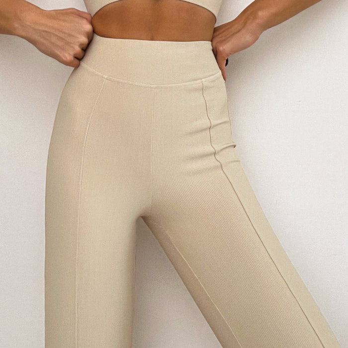 Color-Oat Milk Side Opening Bell-Bottom Pants-Yoga Bell Bottom Pants Women High Waist Hip Lift Stretchy Slim Fit Skinny Wide Leg Pants Training Running Exercise Workout Pants Outer Wear-Fancey Boutique
