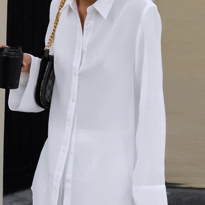 Color-White Skin Friendly Pure Cotton Fabric Long Coat Trousers Set Summer Neutral Minimalist Street Women-Fancey Boutique