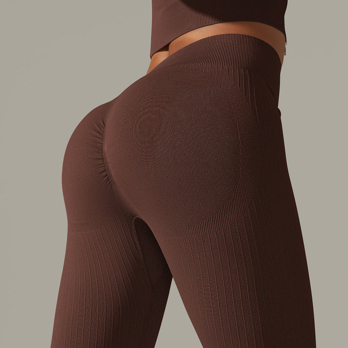 Color-Trousers-Brown-Seamless Knitted Peach Hip Raise Solid Color Tight High Waist Yoga Pants Sports Running Fitness Pants Women-Fancey Boutique