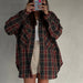 Color-Women Clothing Autumn Retro Plaid Shirt Boyfriend Mid Length Loose Shacket-Fancey Boutique