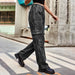 Color-Washed Semi Elastic Design Personality Denim Cargo Pants Casual Pants Women-Fancey Boutique