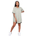Color-Gray-Summer Women Shorts Two-Piece Suit Casual Solid Color V-neck Short Sleeve Split Top Suit-Fancey Boutique