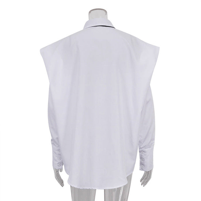 Color-Autumn Women Long Sleeved Collared Shirt Women Niche Tie White Shirt-Fancey Boutique