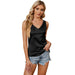 Color-Black-Summer Popular Women Sleeveless Satin Satin Sling V neck Loose Vest-Fancey Boutique