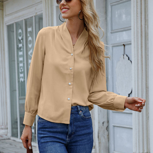 Color-Women Clothing Spring Autumn Long Sleeve Shirt Women Popular Button Top-Fancey Boutique