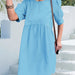 Color-Spring Summer Arrival Solid Color Basic round Neck Button Puff Sleeve Dress-Fancey Boutique