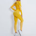 Color-Yellow Suit-Fitness Suit Cropped Long Sleeve Sports T shirt Peach Hip Raise High Waist Tight Yoga Trousers-Fancey Boutique