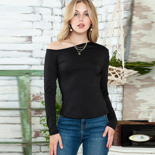 Color-Autumn Solid Color Slim Bottoming Shirt Women Simple Asymmetric Slimming Long Sleeve Top Women-Fancey Boutique