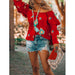 Color-Women Clothing Bohemian Long Sleeved Shirt Women Autumn Red Casual Women Top-Fancey Boutique