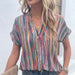 Color-Multicolor-1-Summer Shirt Striped Button Short Sleeve Shirt Women Loose Fitting Women Lining-Fancey Boutique