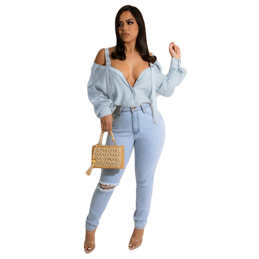 Color-Light Blue-Solid Color Sling Women Shirt-Fancey Boutique