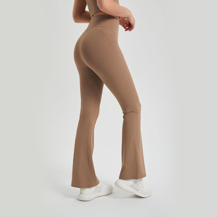 Color-Cocoa Color-Antibacterial Wear Free Underwear High Waist Peach Hip Raise Yoga Pants Anti Curling Outer Wear Running Workout Pants Fitness Bootcut Trousers-Fancey Boutique