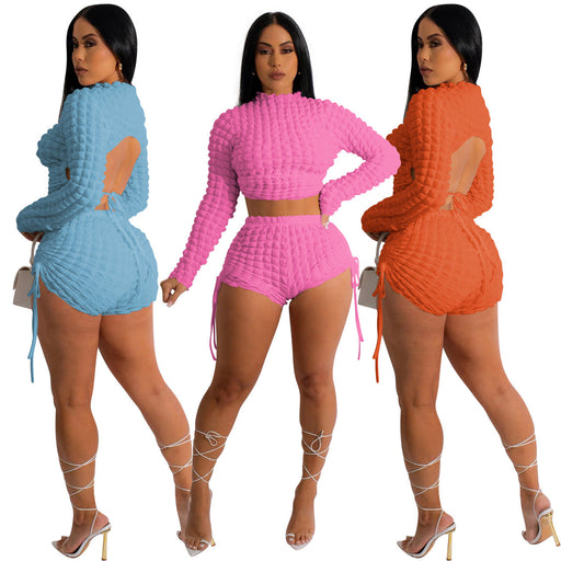 Color-Women Clothing Sexy Popcorn Backless Two Piece Set Women Clothing-Fancey Boutique