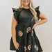 Color-Ladies Sequined Rugby Flying Sleeves Ruffled Dress Short Dress-Fancey Boutique