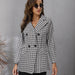 Color-Fall Blazer Women Clothing Houndstooth Collared Long Sleeve Coat-Fancey Boutique