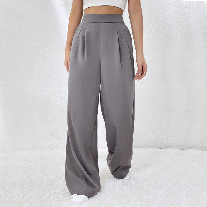 Color-Women Clothing Autumn Winter Elastic Waist with Pocket Straight Wide Leg Pants Loose Casual Trousers-Fancey Boutique