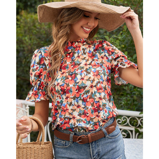 Color-Women Clothing Casual All Match Floral Vacation Slim Shirt-Fancey Boutique