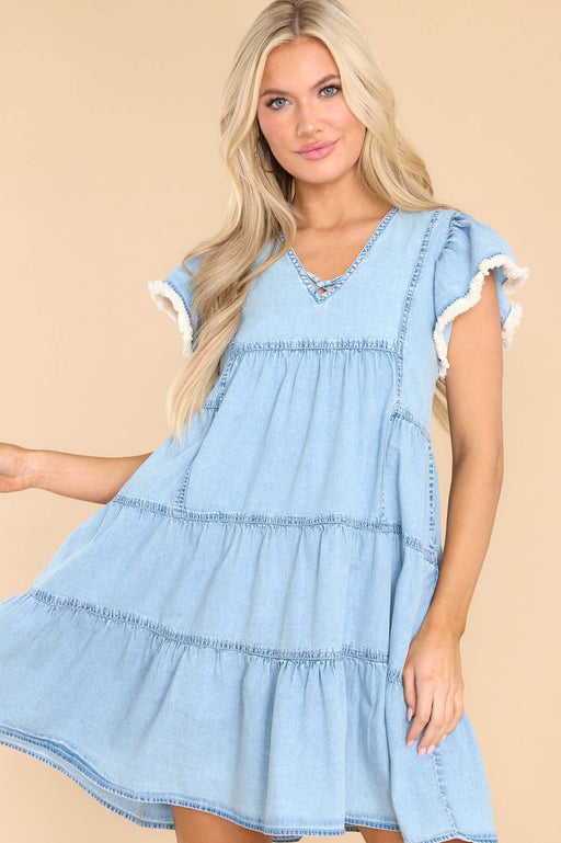 Color-Denim Dress Spring Summer Office Loose Denim Short Sleeve-Fancey Boutique