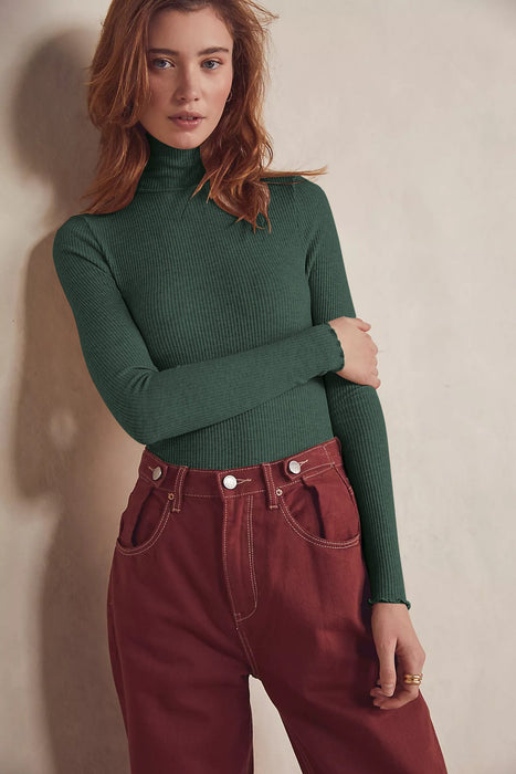 Color-Autumn High Collar Long Sleeve Slim Rib Bodysuit Women Skinny-Fancey Boutique