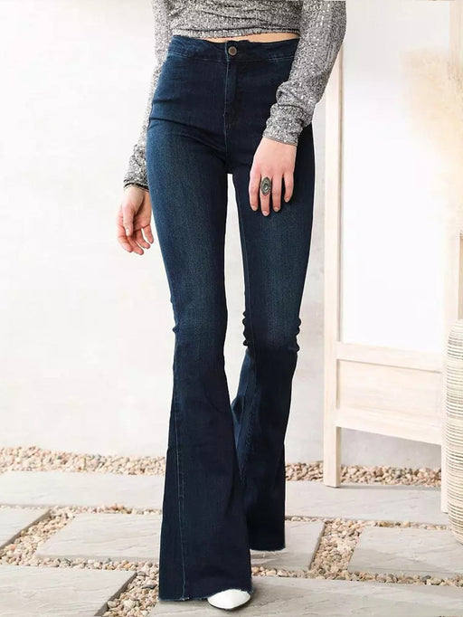 Color-Navy Blue-Autumn Winter Slim Fit Stretch Flared Pants Women Jeans Women Jeans-Fancey Boutique