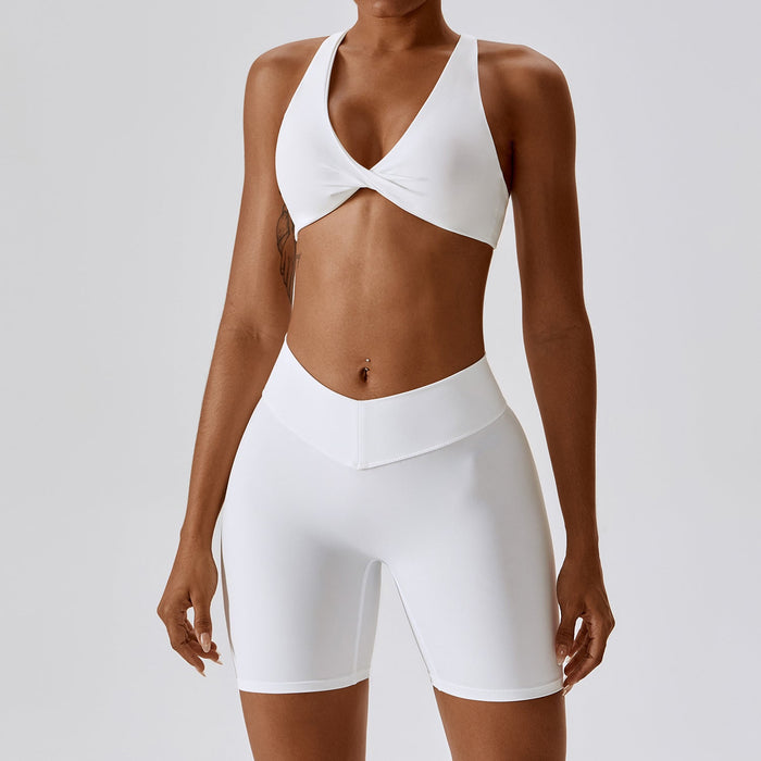 Color-Pleated Bra Shorts Swan White-Sexy Beauty Back Yoga Clothes Outer Wear Pilates Running Fitness Exercise Yoga Suit Women-Fancey Boutique