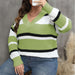 Color-Plus Size Women Pullover Sweater Women Clothing Autumn Winter V Collar Contrast Color Stitching Sweater-Fancey Boutique