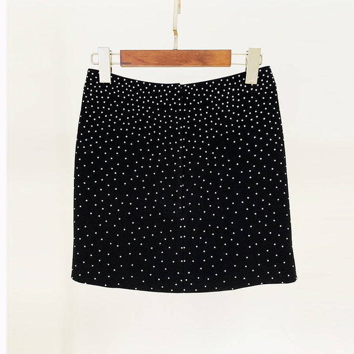 Color-Goods Celebrity Rhinestone Slim Fit One Button Blazer Skirt Set-Fancey Boutique