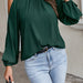 Color-blackish green-Autumn Winter Women Solid Color Lotus Leaf Round Neck Long Sleeve Pleated Off Shoulder Blouse-Fancey Boutique