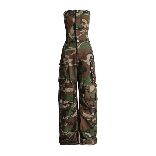 Color-camouflage color-Personalized Fashionable Camouflage Pattern Women Jumpsuit Bandeau Slim Fit Slimming Work Clothes Women Casual Pants-Fancey Boutique