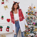 Color-Red-Autumn Winter Loose Color Matching Christmas Printing Casual Cardigan Coat-Fancey Boutique