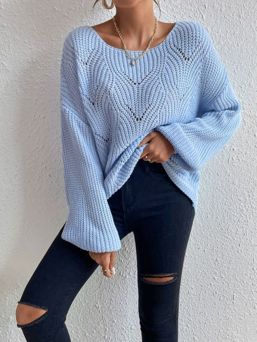 Color-Women Popular off the Shoulder Sweater round Neck Hollowed Casual Sweater Sweater-Fancey Boutique