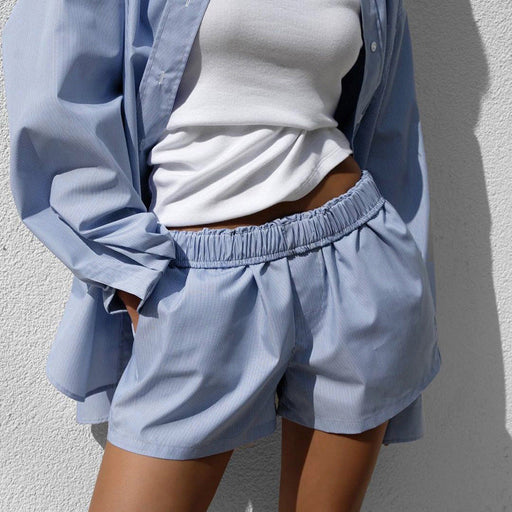 Color-Comfortable Loose Long Sleeved Shirt Shorts Summer Women Clothes Two Piece Set-Fancey Boutique