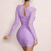 Color-Summer Hollow Out Cutout Low Cut Dress Women Sexy Sexy Sheer Long Sleeve Skinny Hip Dress-Fancey Boutique