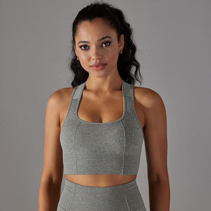 Color-Elastic Bra-Gray AB-Solid Color Beauty Back Fitness Underwear Sports Women Seamless Knitted Gathering Vest Shockproof Workout Bra-Fancey Boutique