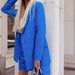 Color-Blue-Summer Women Clothing Long Sleeve Set Solid Color Shorts Two Piece Set-Fancey Boutique