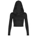 Color-Black-Women Wear Dune Hooded Top Autumn Winter Casual Solid Color Long Sleeve Pleated Cropped T shirt-Fancey Boutique