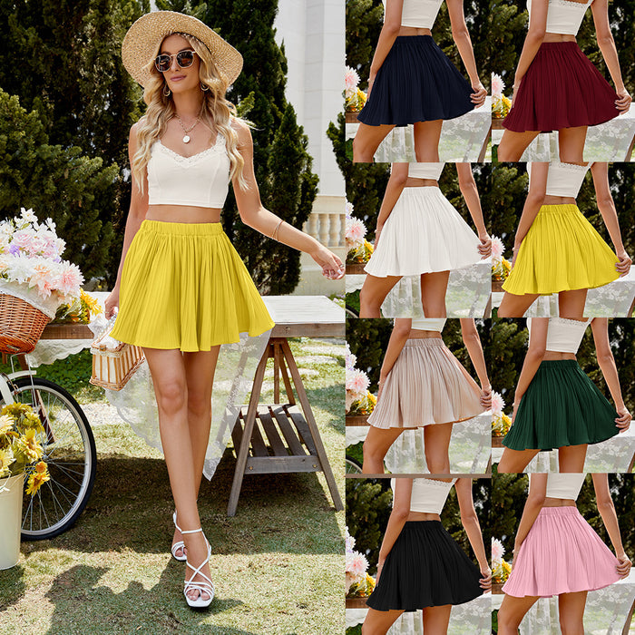 Color-Spring Skirt Solid Color A- line Pleated Skirt Skirt for Women-Fancey Boutique