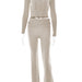 Color-Beige suit-Knitted Hooded Women Sexy High Waist Long Sleeved Trousers Two Piece Set-Fancey Boutique