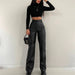 Color-Women Clothing Faux Leather Trousers Autumn Winter Casual Pants Fried Street Cool Straight Leg Pants Figure Flattering Leather Pants Women-Fancey Boutique