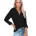 Color-Black-Women Clothing Autumn Winter Casual Loose Long Sleeve Buckle V neck Shirt Top-Fancey Boutique